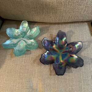 AKCAMglass Turkish  Flower Shape 8.5” Appetizer Fruit Plates set of 2